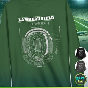 Green Bay Packer Lambeau Field Sitzordnung Blueprint Sweatshirt mit Rundhalsausschnitt, Titelstadt USA Karte Wisconsin Football Stadion Fan Geschenk vorhanden