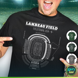 Green Bay Packers Lambeau Field Sitzplan Blueprint Unisex T-Shirt, Titelstadt USA Karte WI Wisconsin, Football Stadion Fan Geschenk Geschenk
