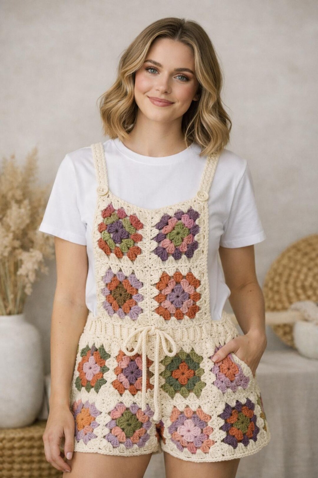 Rectangle Overall Pattern Granny Square Overalls Crochet Pattern • Retro 70s Dungarees (digital ...