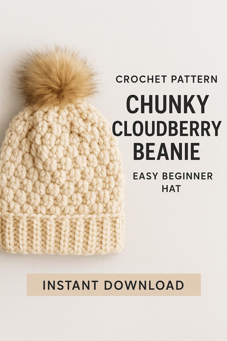 Chunky Beanie Crochet Pattern PDF – Easy Beginner Cloudberry Hat ...