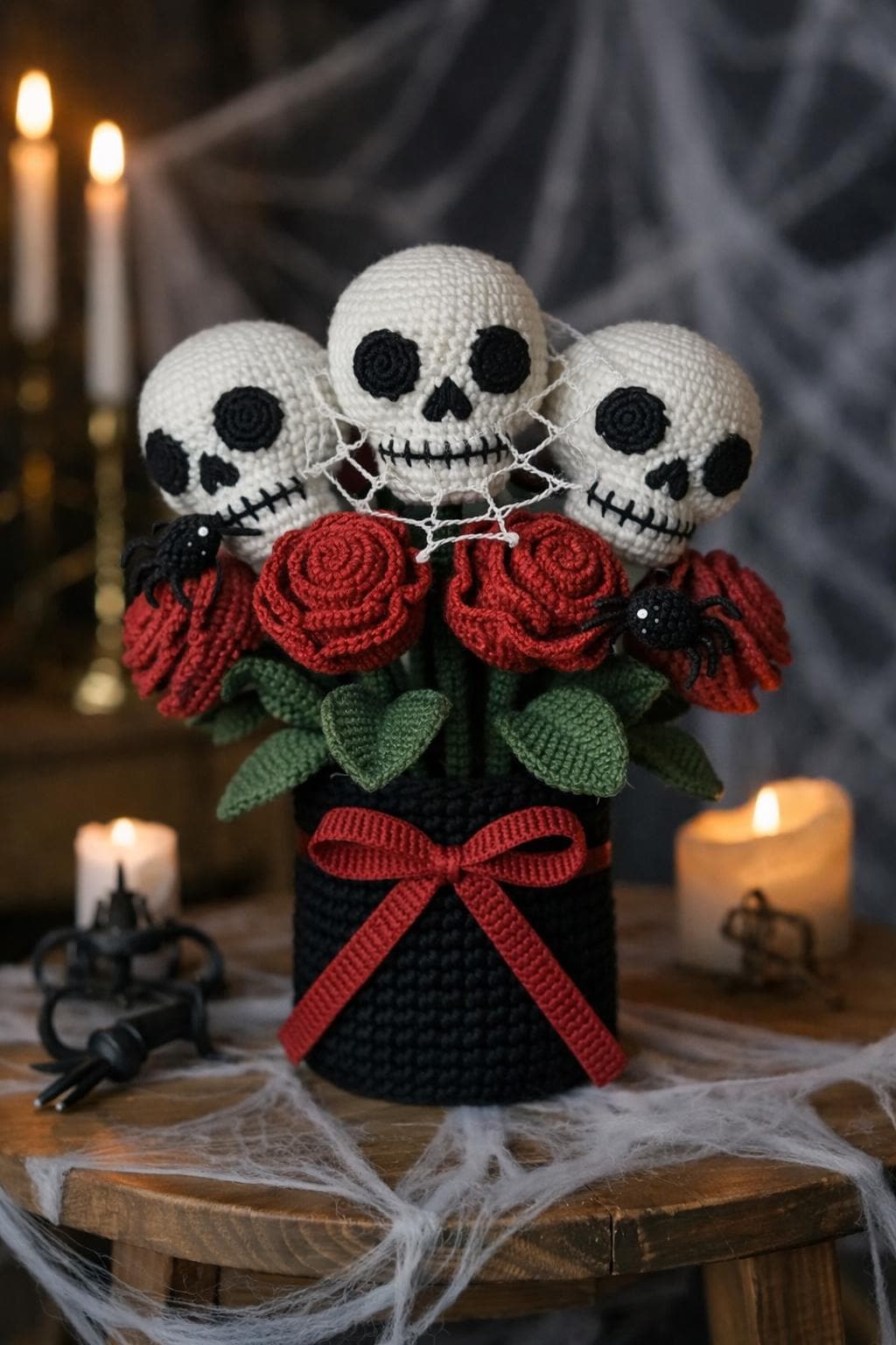 39 Skull Crochet Patterns for Halloween, Gothic Decor, and Creepy-Cute Gifts 30 Halloween Skull Rose Bouquet Crochet Pattern Gothic