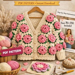 トップス Rose flower motif short sleeve cardigan Rose flower motif short sleeve cardigan Rose Cardigan - Etsy