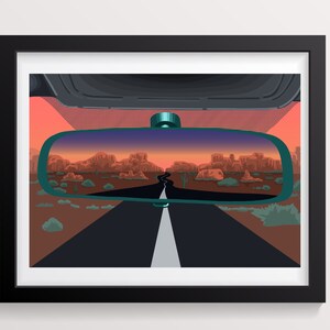 Rearview Mirror Scene of a Desert Landscape
