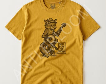 Camiseta de banjo Fox / Xilografía de músico vintage, algodón orgánico