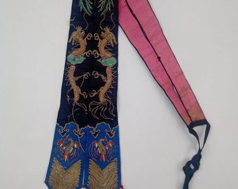 Qing Dynasty Late 1800's Chinese Embroidery with Floral and Bird Motif.