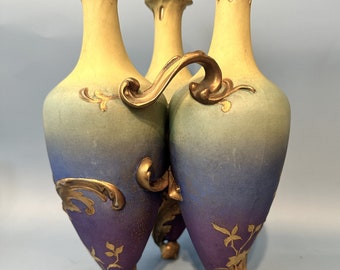 Unusual Cluster Vase. Three Joined Vases. Austrian. Art Nouveau. 10 1/4" H