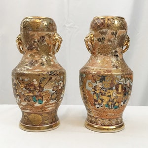 Pair of Japanese Satsuma Vases. Circa 1890. 8-1/2 Height image 1