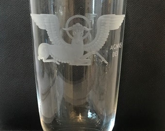 Steuben Glass Vase. Lamb with Wings and Halo Agnus Dei Designed by Sidney Waugh