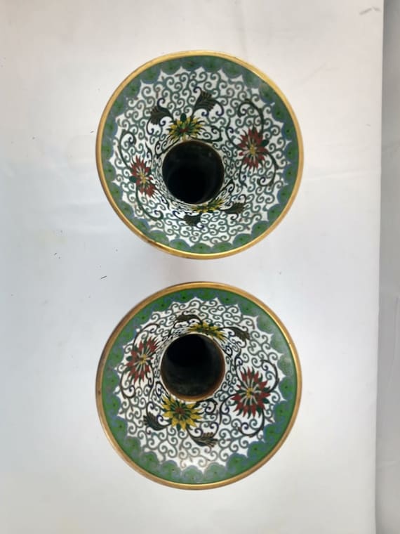 20 世紀中国製、GU 形の七宝焼き花瓶 2 個、Lao Tian Li 作。 - Etsy 日本