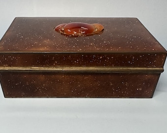 Japanese Goldstone Cloisonne Box Set with Carnelian in Lid. Early 20th Century