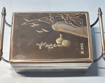 Japanese Silver Box with Mixed Metals Lid. Artist Signed. Meiji/Taisho