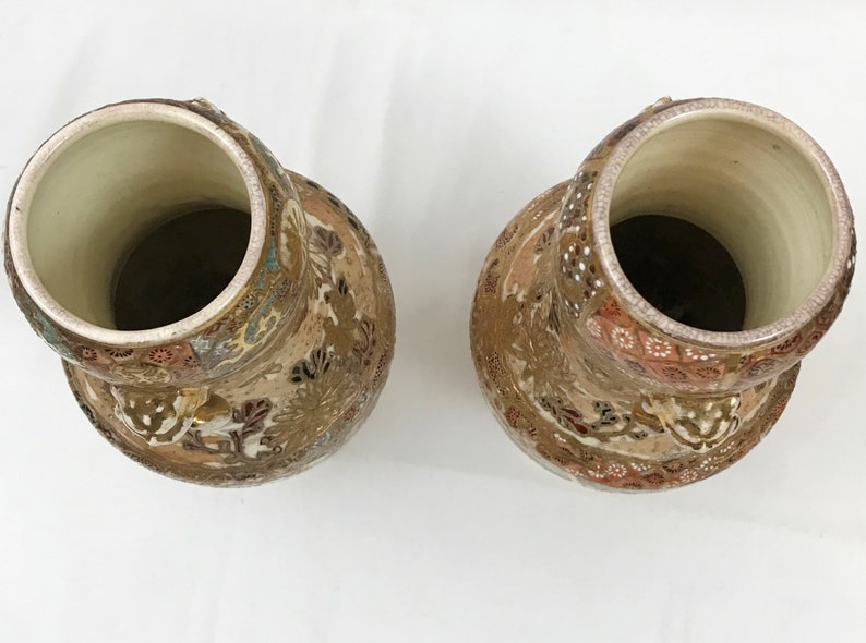 Pair of Japanese Satsuma Vases. Circa 1890. 8-1/2 Height image 3