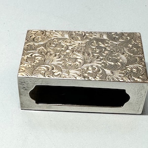 Matchbox Holder. Japanese 950 Silver. Engraved Scrolling Design.