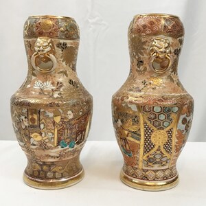 Pair of Japanese Satsuma Vases. Circa 1890. 8-1/2 Height image 2
