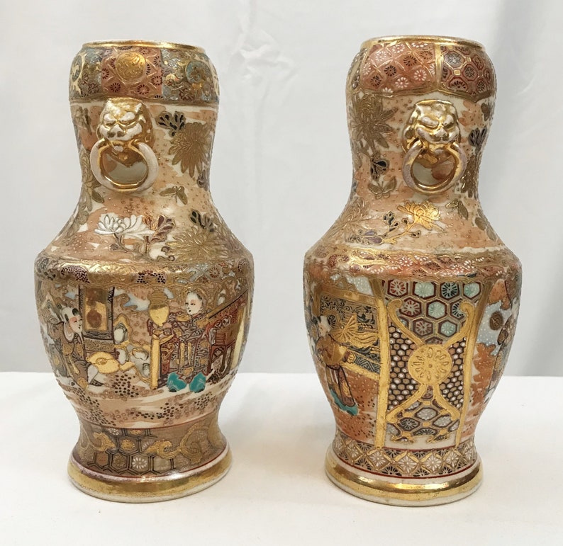 Pair of Japanese Satsuma Vases. Circa 1890. 8-1/2 Height image 2