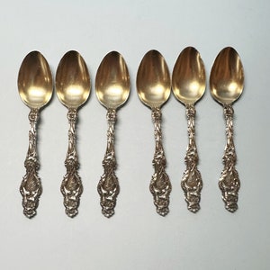 6 Demitasse Spoons. Whiting Sterling Silver Lily Pattern. Monogram. Pat. 1902.