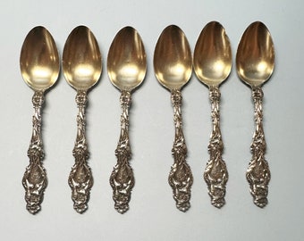 6 Demitasse Spoons. Whiting Sterling Silver Lily Pattern. Monogram. Pat. 1902.