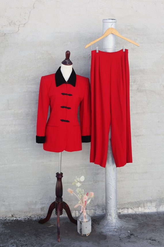 VINTAGE 90s Red & Black Pant Suit- Size S - Petite