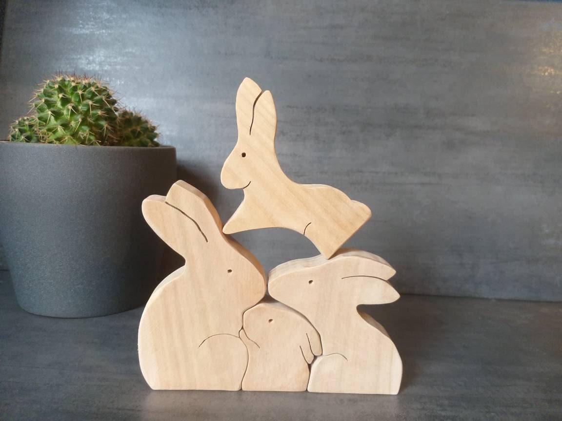 Puzzle Famille Lapins en Bois de Merisier