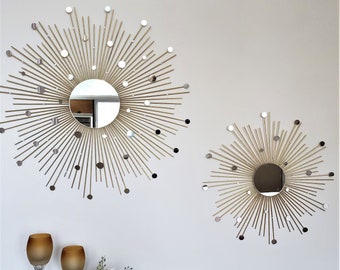 Wall Mirror Set - 28" & 20" Golden Sunburst Wall Accent Mirror - Other Colors Available