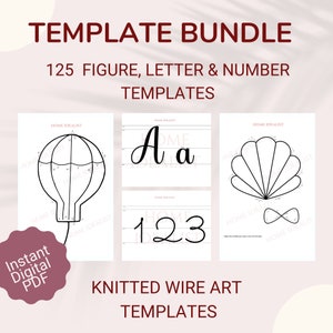 Knitted Wire Art Template Bundle - Uppercase & Lowercase Letters and 125 Figures. Instant Digital PDF Download.