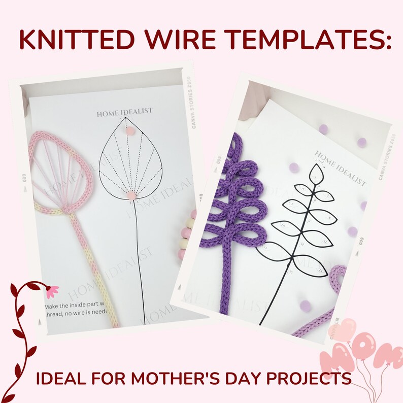 20 Mother's Day Knitted Wire Patterns. Printable Templates for Knitted Wire. Tricotin Art. Instant Digital Download. image 7