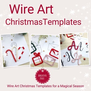 35 Christmas Wire Art Templates, Wire bending figure patterns, Initial Letter Templates Instant Digital PDF Download