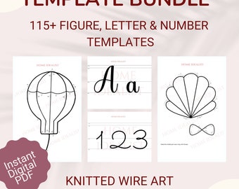 Strickdraht Art Template Bundle - Groß- & Kleinbuchstaben und 115+ Zahlen. Sofortiger digitaler PDF Download.