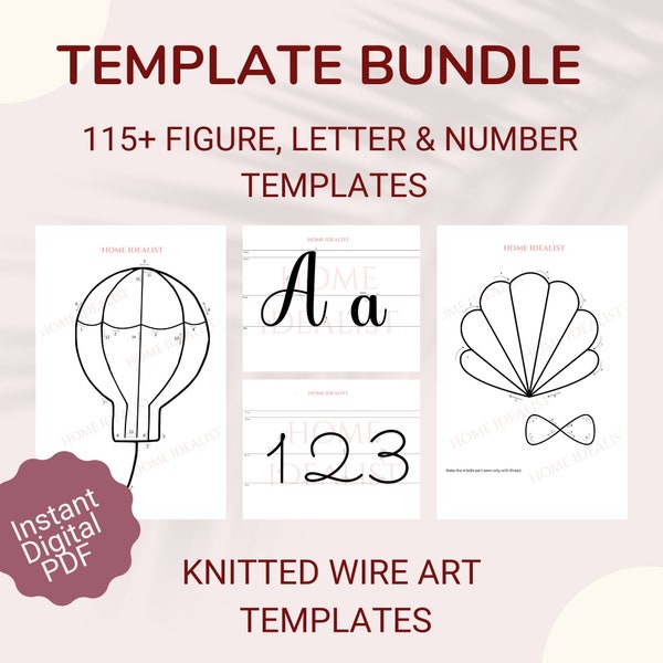 Knitted Wire Art Template Bundle - Uppercase & Lowercase Letters and 115+ Figures. Instant Digital PDF Download.