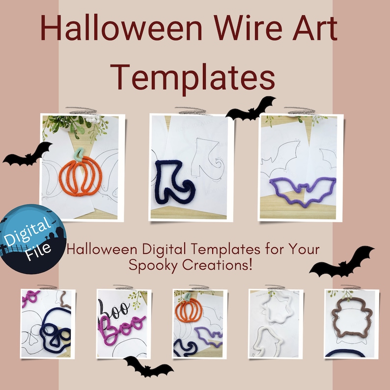 14 Halloween Wire Art Templates, Wire bending figure patterns, Instant Digital PDF Download image 1