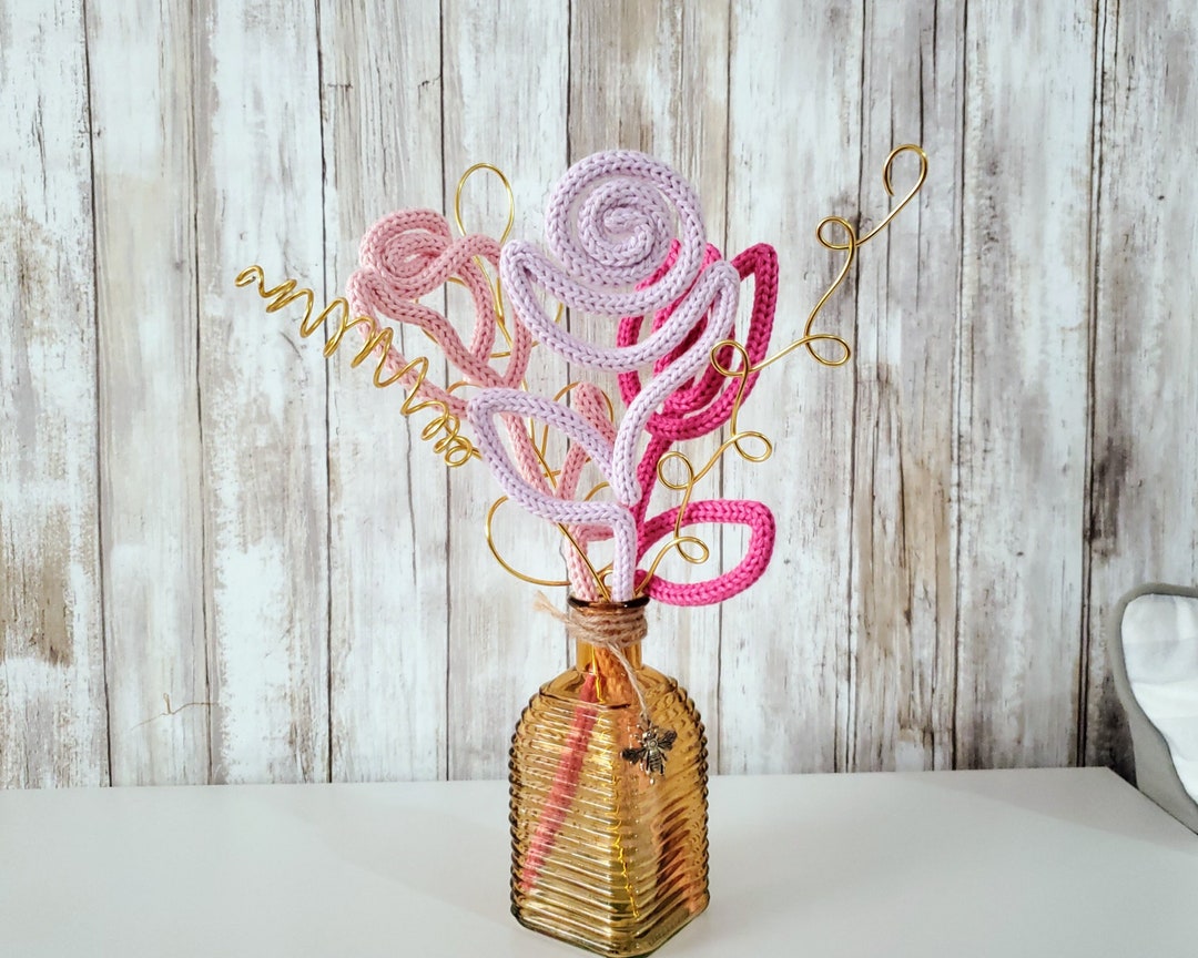 Knitted Wire Flower Bouquet. Set of 6. Home Wire Decor. Knitted Wire Art Etsy