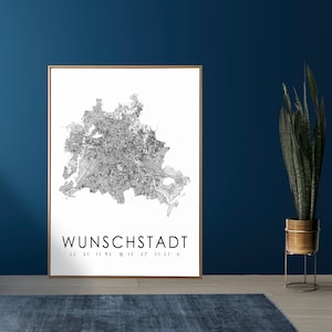 City map with coordinates, personalized, poster, hometown, city poster, map, map, gift | Art print