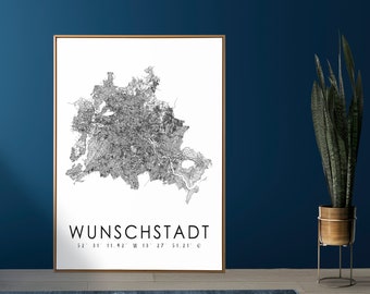 City map with coordinates, personalized, poster, hometown, city poster, map, card, gift | art print