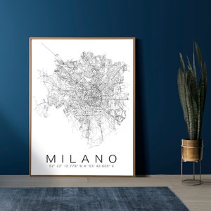 Mailand Milano Stadtplan mit Koordinaten,Personalisiert, Poster, Postkarte, Heimatstadt, Stadtposter, Map, Karte, Geschenk, Kunstdruck,Italy