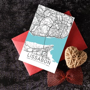 Lissabon Stadtplan mit Koordinaten,Lisbon, Poster, Postkarte, Heimatstadt, Stadtposter, Map, Karte, Geschenk, Kunstdruck, Portugal