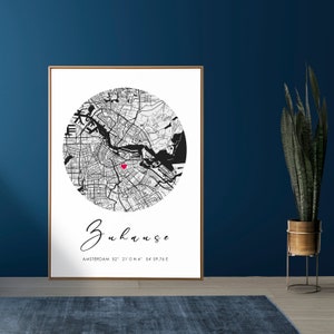 Zuhause, Personalisierte Poster, Postkarte mit GPS - Koordinaten, Home, Family, Heimatstadt, Stadtposter, Map, Geschenk, Kunstdruck