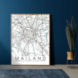 Mailand Milano Stadtplan mit Koordinaten,Personalisiert, Poster, Postkarte, Heimatstadt, Stadtposter, Map, Karte, Geschenk, Kunstdruck,Italy