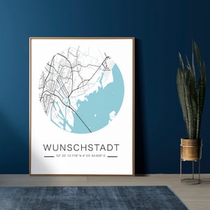 Stadtplan mit Koordinaten,Personalisiert, Landkarte, Poster, Heimatstadt, Stadtposter, Map, Karte, Geschenk | Kunstdruck