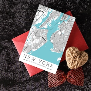 New York Stadtplan mit Koordinaten, Personalisiert, Poster, Heimatstadt, Stadtposter, Map, Karte, Geschenk, Postkarte, Kunstdruck