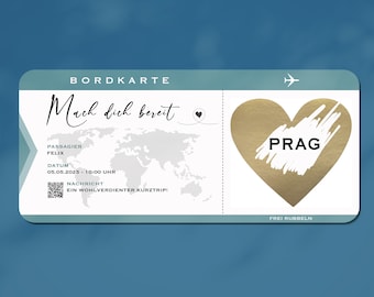 Bordkarte (Personalisiert), Boarding Pass, Reisegutschein, Flugticket, Rubbelkarte, Geschenk, Weihnachten, Valentinstag, Geburtstag