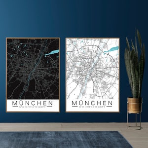 München Stadtplan mit Koordinaten,Personalisiert, Poster, Postkarte, Heimatstadt, Stadtposter, Map, Karte, Geschenk | Kunstdruck