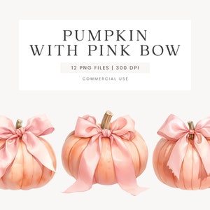 Clipart de abóbora com laço, clipart de laço rosa, arco de Halloween PNG, clipart de ação de graças, laço rosa moderno, pacote de abóbora, estética feminina
