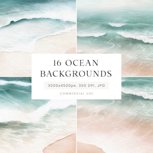 Fondos de acuarela de océano, texturas de paisajes, fondo de playa de verano, textura de acuarela de verano, fondo de paisaje, descarga instantánea
