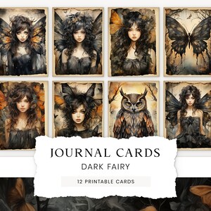 Dark Fairy Junk Journal Cards, Fairy Journal Insert, Forest Fairy Printable Journal Cards, Ephemera Cards, Scrapbook, Printable Ephemera