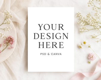 Invitation Mockup, 5x7 Card Mockup, Canva Template, Invitation Card Mockup, PSD Mockup, Baby Shower Mockup, Birthday Mockup, Thank You Card