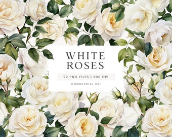 White Roses Clipart, Watercolor Flowers, Wedding Clipart, White Floral Clipart, Wedding Flowers, Watercolor Bouquets, Greenery Clipart