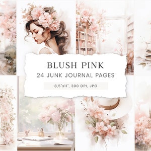Junk Journal Seiten, Junk Journal Kit Aquarell, Rosa Verträumte Seiten, Scrapbook Papier, Feminine Kunst, Vintage Ephemera
