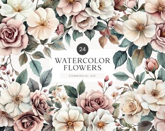 Watercolor Flowers Clipart PNG, Flowers PNG, Floral Wedding Clipart, Watercolor Clipart, Neutral Wedding Flowers, Watercolor Floral Bouquets