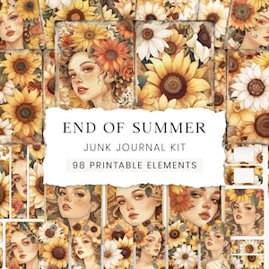 Kit de journal indésirable tournesols, intercalaire de journal d'été, pages de journal tournesols, fleurs éphémères imprimables, cartes de journal imprimables d'été