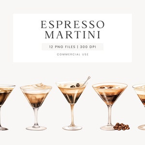 Clipart Martini espresso, PNG Martini acquerello, Drink firmato per il matrimonio, Clipart cocktail al caffè, Drink per gli amanti del caffè, Clipart alcolici